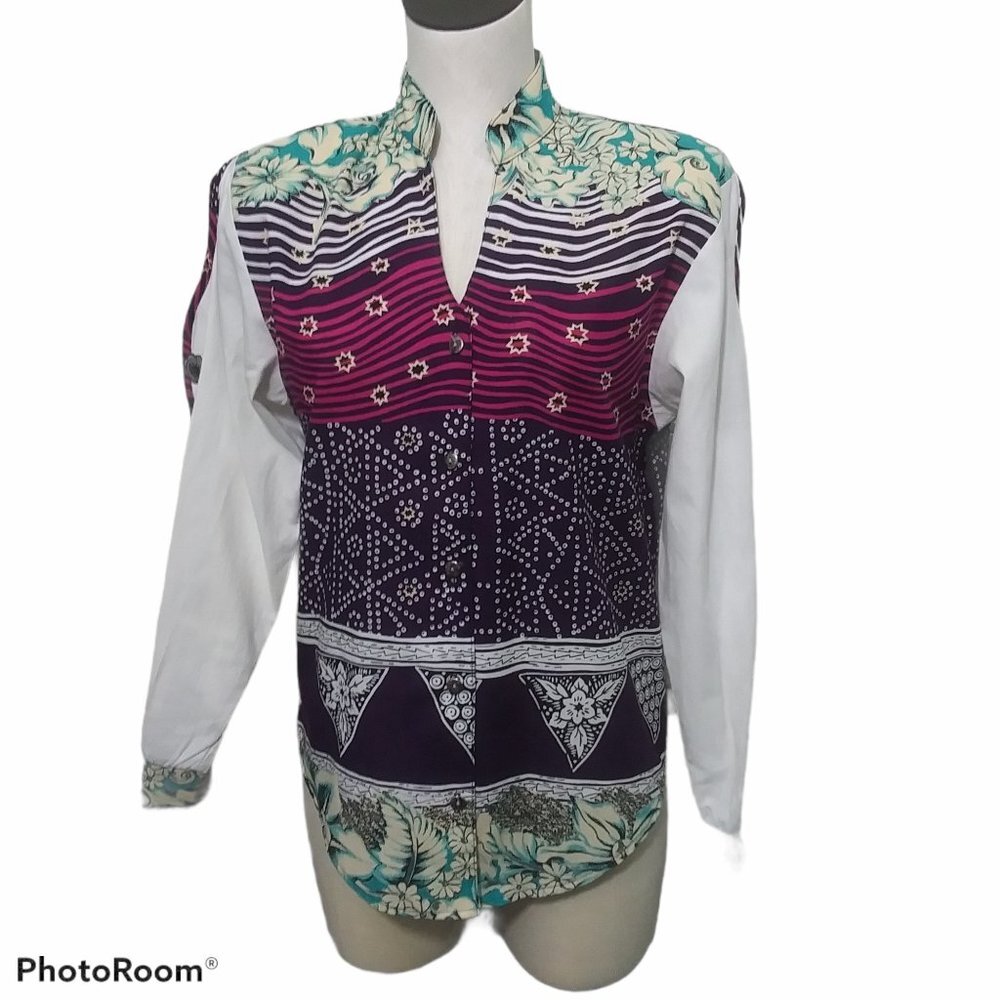 Roughrider by Circle T Vintage Western Concho Split Sleeve Shirt Purple Small